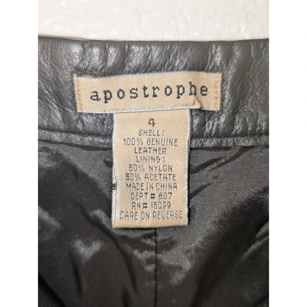 Apostrophe Black Genuine Leather Pencil Skirt High Waisted Size 4 Vintage